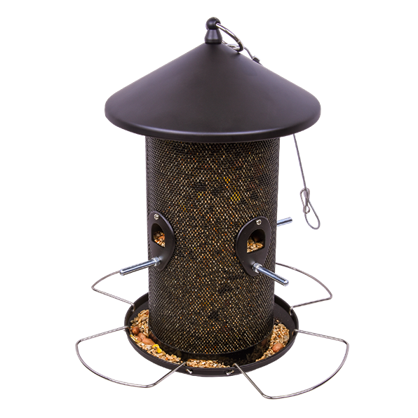 Vogelfutterspender für Samen – groß – schwarz lackiertes Metall